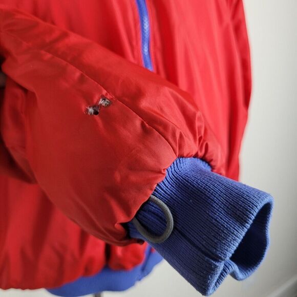 Columbia Jacket Mens XL Red Blue Color Block VTG Bomber Retro Reversible Quilted - Picture 10 of 13